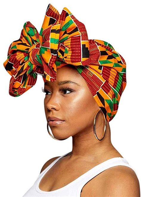 Kente Head Scarfs And Wraps African Print Turban Hats Green Black And