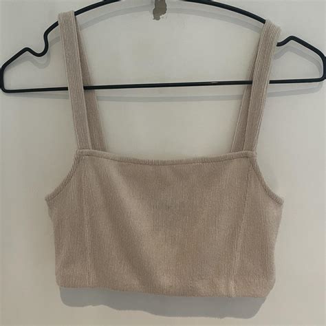Zara Ribbed Bra Crop Top S Small Nude Beige Tan Depop
