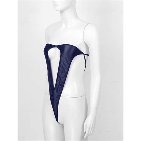 Iixpin Micro Bikini Sexy Femme Dos Nu Lingerie Coquine Soutien Gorge Bandeau V String Body Bleu