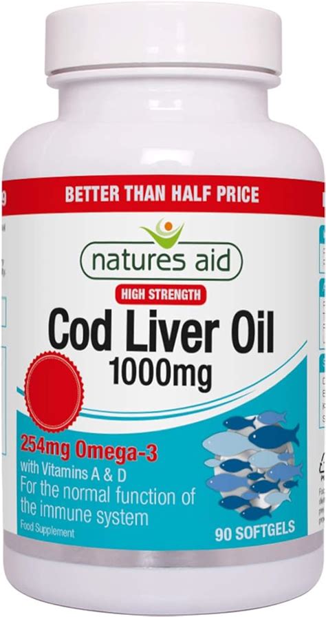 Natures Aid High Strength Cod Liver Oil 1000mg With Vitamin A And D 90 Capsules