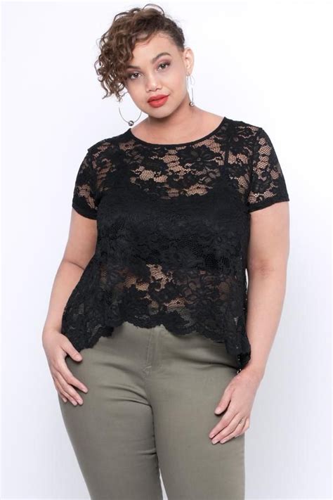 Plus Size Sheer Lace Blouse Black Curvy Sense Affordable Plus Size Clothing Sheer Lace