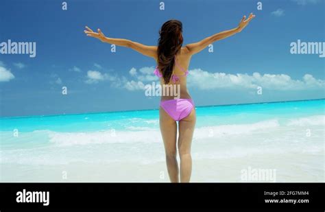 Beautiful Asian Chinese Girl In Bikini On Tropical Beach Stock Video Footage Alamy