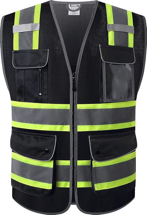 Hataunki Retro Reflection Black Mesh Safety Vests With Pockets And