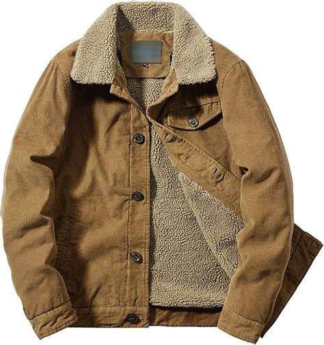 Haellun Mens Fleece Sherpa Lined Button Down Corduroy Denim Trucker