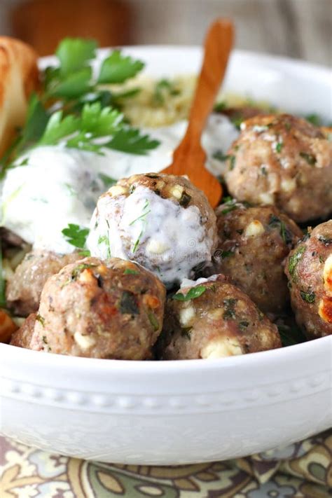 Greek Turkey Meatballs With Tzatziki Sauce Stock Image Image Of