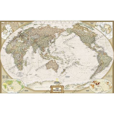 National Geographic Antique Pacific Centred World Map