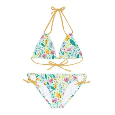 Strappy Bikini Set AOP Perfect Summer Two Piece Swimsuit Fun Floral In Happy Green Adjustable