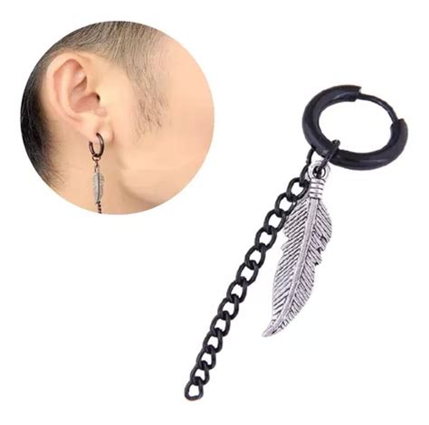 Arete Hombre Arracada Piercing Cruz Pluma Acero Inoxidable Meses Sin