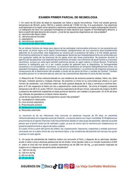 EXAMEN PRIMER PARCIAL NEUMOLOGÍA La Vieja Confiable Medicina uDocz