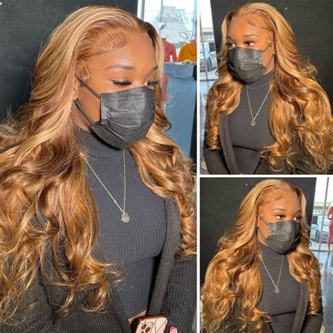Klaiyi Honey Blonde Highlight Body Wave 13x4 Lace Front Wigs 100