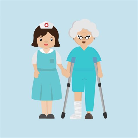 Nurse helping senior patient with a cane. 618764 Vector Art at Vecteezy