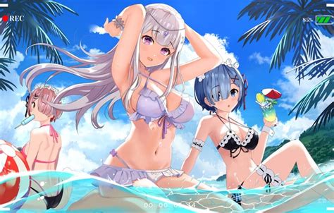 Wallpaper Sexy Ass Wet Cleavage Beach Pink Hair Sky Long Hair For Mobile And Desktop