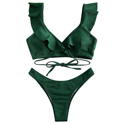 Piece Bikinis V Neck For Women Bikini Set Ruffled Padded Swimwear High Waist Bathing Swimsuit