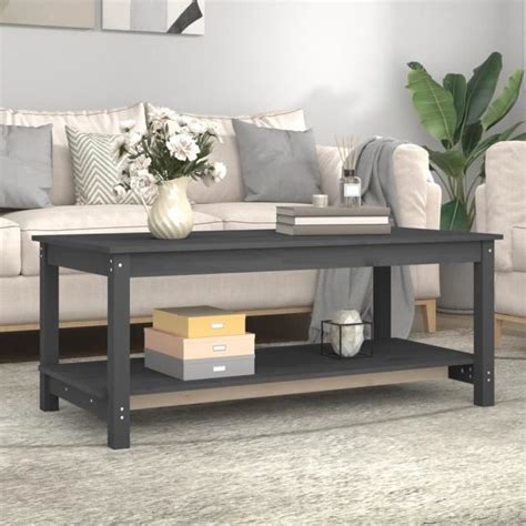 LEX Table Basse Gris 110x55x45 Cm Bois Massif De Pin Qqmora