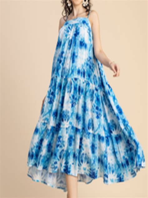 Buy Moomaya Tie Dye Printed Square Neck Sleeveless Tiered A Line Midi