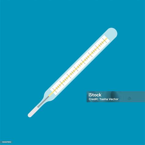 Old Fashioned Glass Thermometer For Body Temperature Measurement On Blue Background Stock