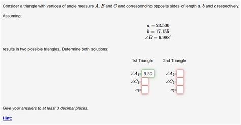 Solved Consider A Triangle With Vertices Of Angle Measure A Chegg