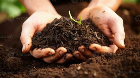 Hand Of Male Holding Soil In The Hands For Planting Stock