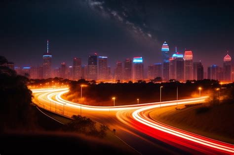 Un Paysage Urbain Avec Un Paysage Urbain Et Une Route Avec Des Lumières