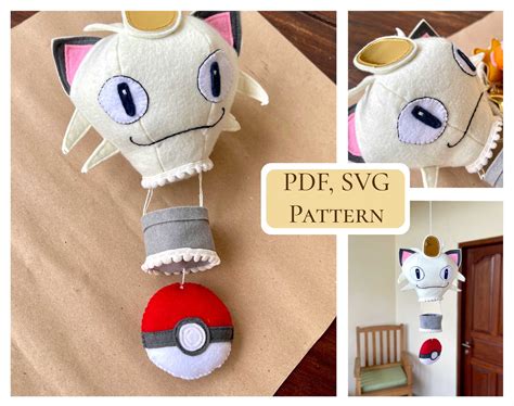 Pdf Meowth Hot Air Baloon Pattern Pokemon Baby Mobile Etsy