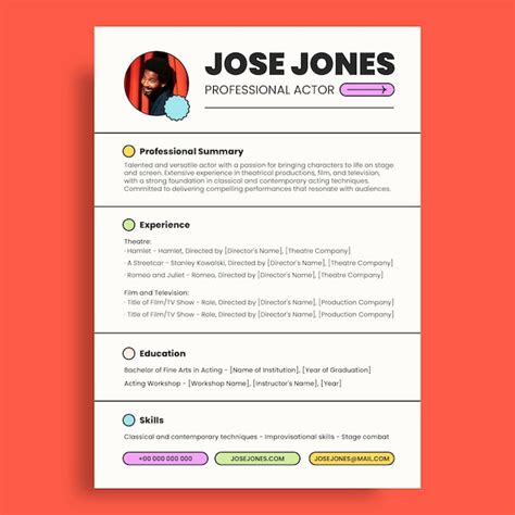 Free Vector Acting Resume Template Design