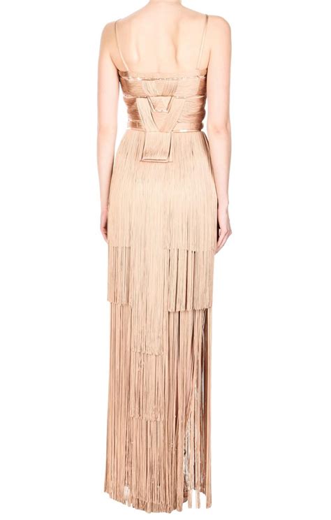 New Versace Nude Naked Spectacular Fringe Long Silk Corset Dress Gown It For Sale At Stdibs