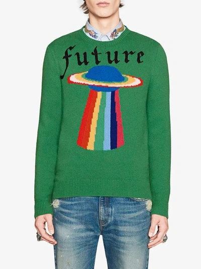 Gucci Future Ufo Wool Crewneck Sweater Green Modesens