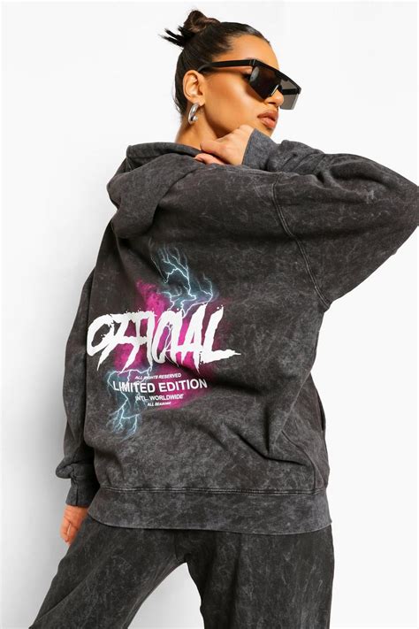 Acid Wash Official Lightening Oversized Hoodie Boohoo