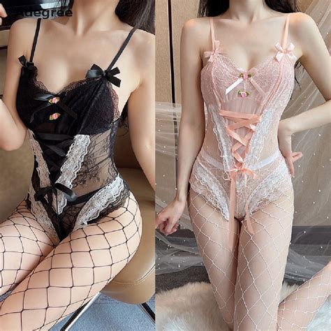 Adegree Sexy Retro Bodysuit Lace Hollow Bandage Strap Women Fashion Lingerie Pajamas Good