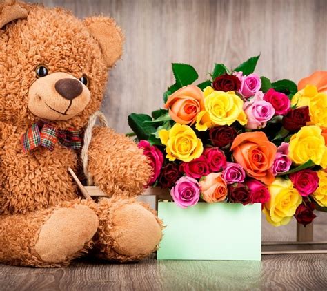 Create Meme Beautiful Cards Happy Birthday Teddy Bear With Flowers