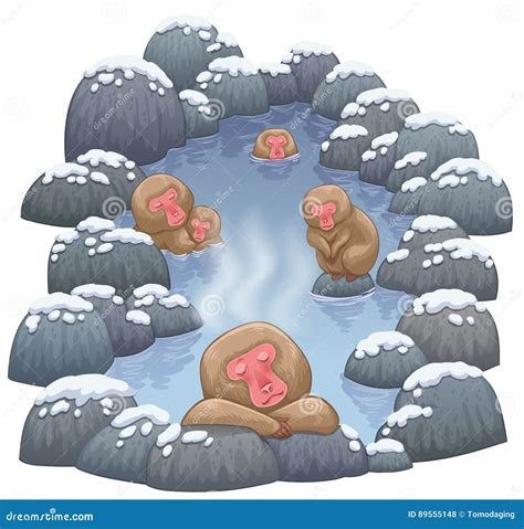 Snow Monkey Japanese Relaxing In Onsen Hot Springs Stock Vector Illustration Of Face Spring