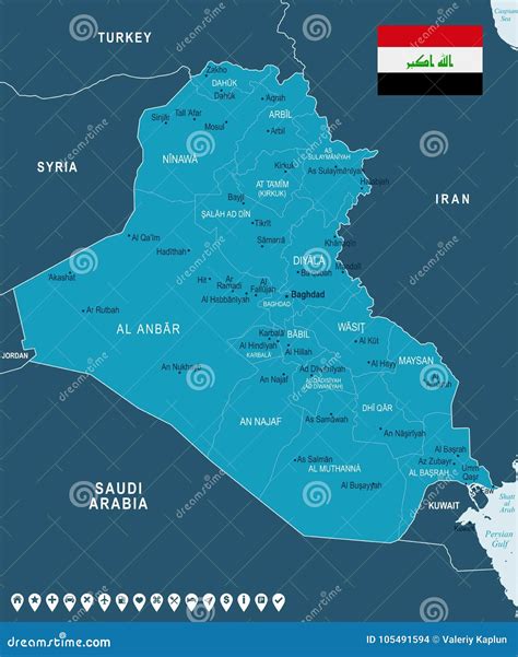 Iraq Map And Flag Detailed Vector Illustration Stock Illustration