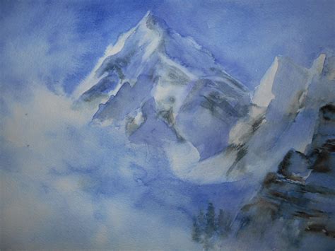 Montagne Brume dans la vallée aquarelle Peinture aquarelle