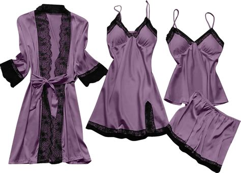 Daily Deals Of The Day Prime Today Only Womens 4 Piece Satin Pajama Set Sexy Lingerie Plus Size
