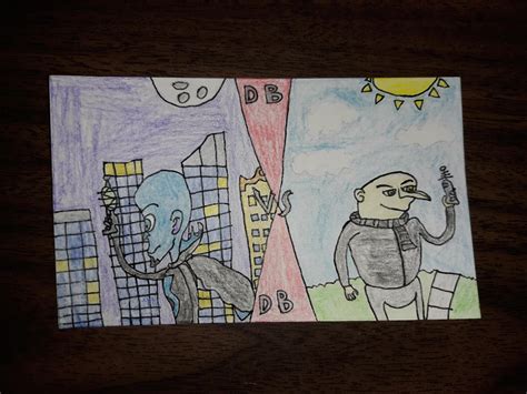 Hand drawn thumbnail for Megamind (...) vs. Gru (Despicable Me). I drew them from memory. : r ...