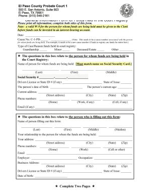 Fillable Online General Information Form For Funds Held In The El