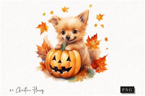 Watercolor Fall Dog Clipart | Watercolor Fall PNG