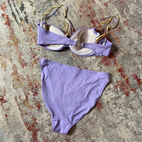 90s Lilac High Waisted Bikini W Yellow Double Straps Depop