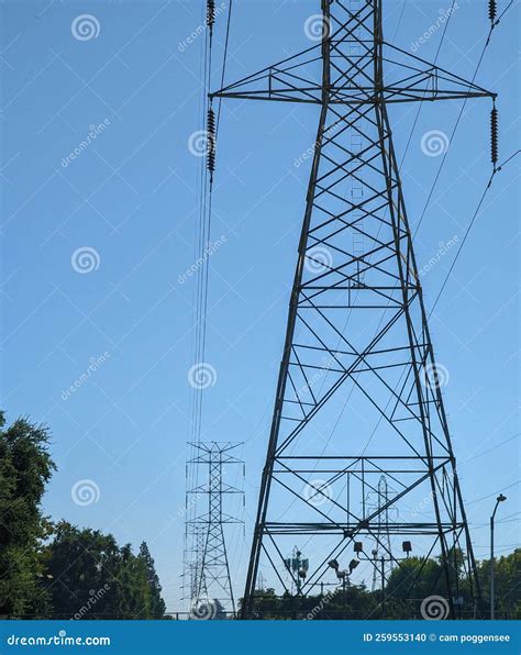 Line of High Tension Power Transmission Lines Going into the Distance