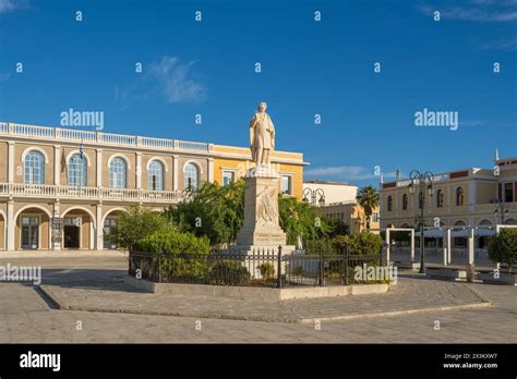 Ancient Statue Of Dionysios Solomos In Zakynthos Town Square Greece