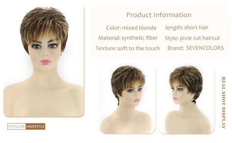 Amazon SEVENCOLORS Short Dark Brown Mixed Blonde Pixie Cut Wigs For Women Synthetic