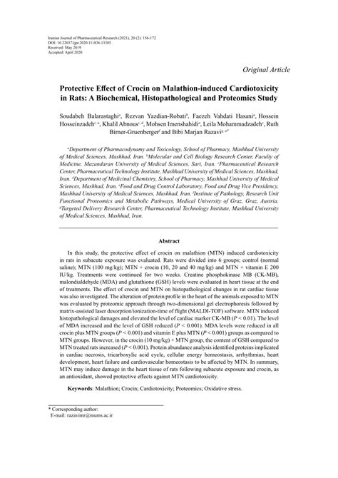 PDF Protective Effect Of Crocin On Malathion Induced Cardiotoxicity