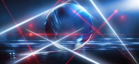 Glass Ball Reflection Of Neon Lights Rays Glare Abstract Neon Background The Lights Of The