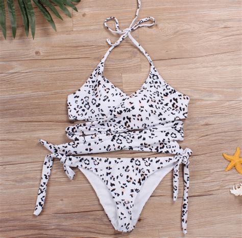 Cross Binding Digital Print Women S Split Bikini On Luulla