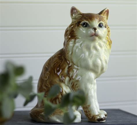 Ceramic Cat Figurine Vintage Pottery Mid Century Knick Knacks Etsy