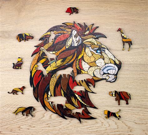 LION Wooden Box EWA Store Eco Wood Art Mechanical Wooden 3D Puzzles