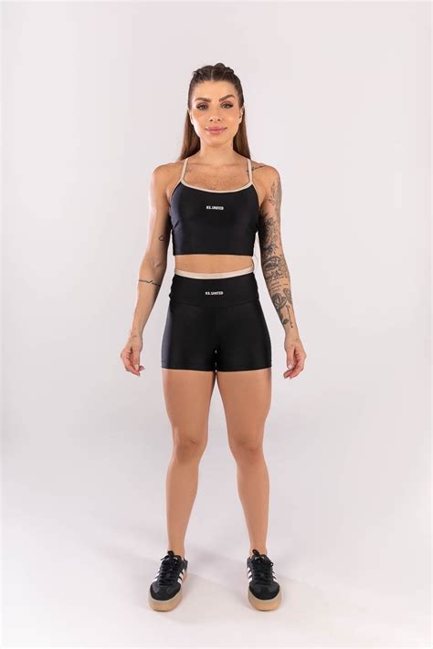 Kaisan Short Vira no Cós e Vivo Tecido Platinado Preto Nude Ref K A