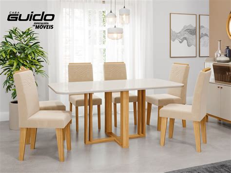 Conjunto Mesa Flora Cadeiras Tais Vidro Off White X Nude Nature Casa Guido