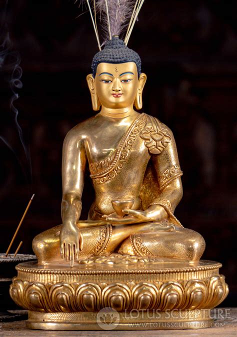 Sold Gold Plated Copper Nepalese Shakyamuni Buddha Statue Earth