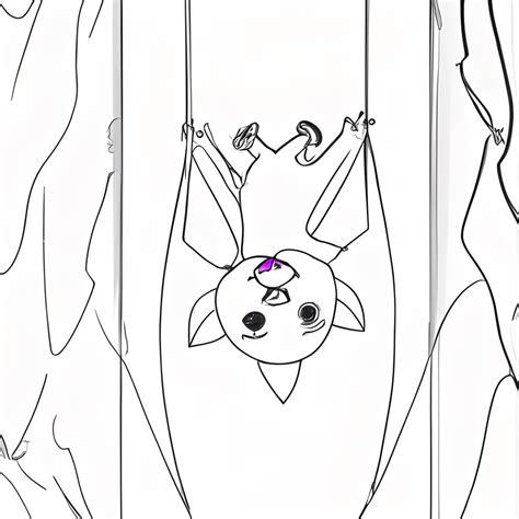 Coloring Page Black And White A Baby Bat Hanging · Creative Fabrica